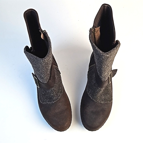 Born Kore Nubuck Leather & Wool Brown Buckle Detail Side Zip Mid Calf Boot - Picture 8 of 16